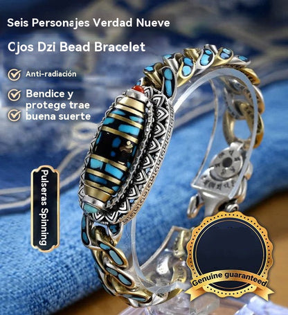 🎁Pulsera de cuentas de transferencia de mantra turquesa vintage de plata de ley 925-E