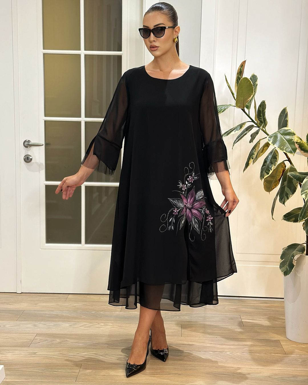 🌈🌴【S-5XL】👗2025 lato nowy duży rozmiar luźna swobodna szyfonowa sukienka z nadrukiem