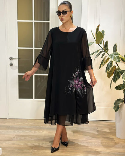 🌈🌴【S-5XL】👗2025 lato nowy duży rozmiar luźna swobodna szyfonowa sukienka z nadrukiem