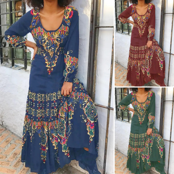 🔥🎉【S-3XL】Vestido de estilo étnico para mujer, nueva moda de invierno 2026, con estampado-E