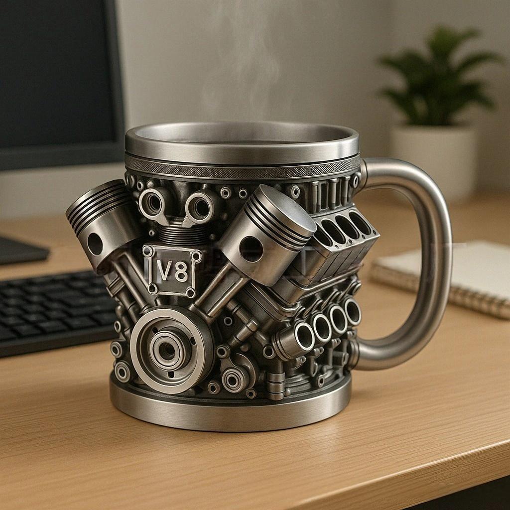 🎁☕ Kreatív V6/V8 motoros rozsdamentes acél kávés bögre【Végy 1-et, kapj még 1-et – összesen 2 darab】-U