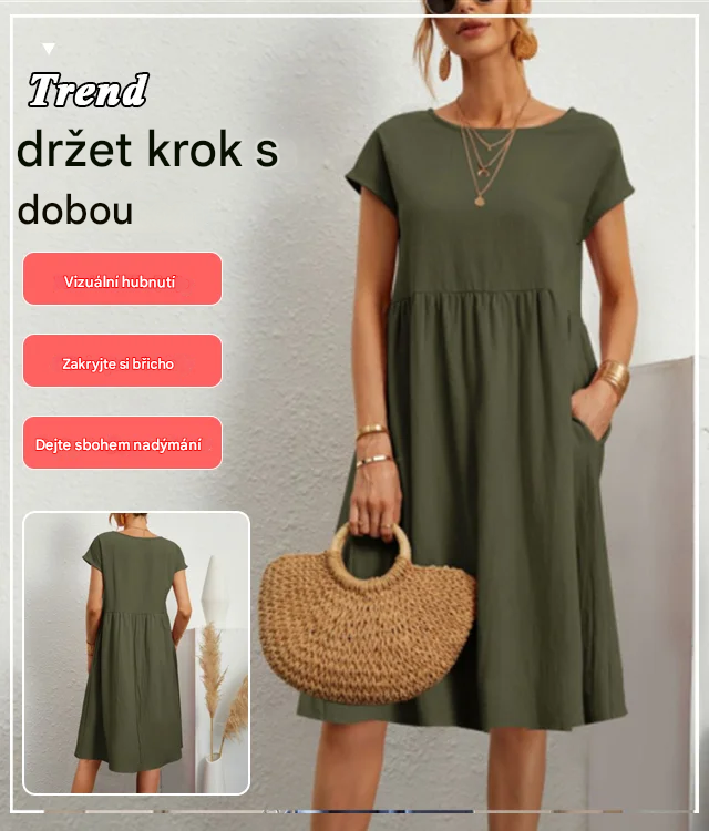 🌈💃【Sleva 50 %】【S–2XL】😍 Letní dámské šaty ve větších velikostech, volný OL styl, áčkový střih, kulatý výstřih-Z