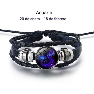 【Compra 1 y llévate 1 gratis】🌙Pulsera luminosa del zodiaco｜Pulsera protectora trenzada de cuero｜Atrae suerte y prosperidad-E