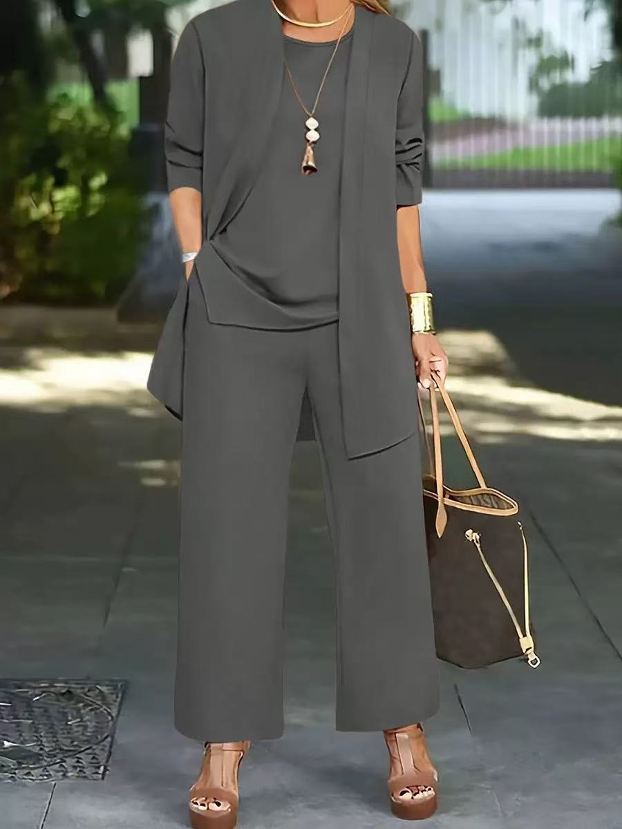 🧥 Elegante conjunto de tres piezas para mujer con corte ancho 🍂-E