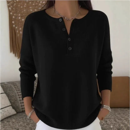 【S-3XL】Suéter de mujer de color sólido con escote en V, suelto y casual-E