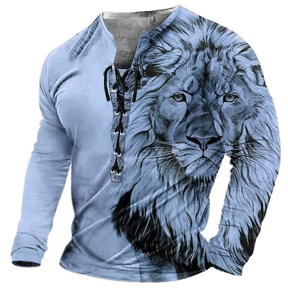 Tricou casual pentru tineri bărbați cu imprimare 3D relief cap de leu, material care absoarbe și usucă rapid, multiple culori 3915559-R
