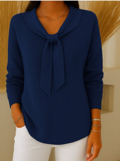 ✨Súper cómodo de llevar💕【S-5XL】Suéter de mujer de color sólido con lazo y manga larga, estilo holgado y relajado-E