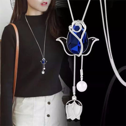 💝【Compra 1, llévate 1 gratis】✨Collar largo de tulipán con ojo de gato, cadena para suéter, accesorios de ropa-E