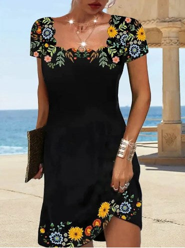 【Oryginalna zniżka fabryczna 45%】2025 Summer Wave Neck Print Short Sleeve Dress-3954716