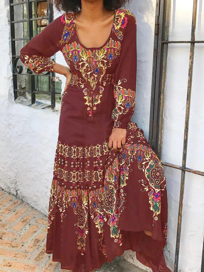 🔥🎉【S-3XL】Vestido de estilo étnico para mujer, nueva moda de invierno 2026, con estampado-E
