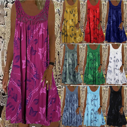 🔥 Reducere caldă 【S-5XL】 rochie imprimată fără mâneci pentru femei de primăvară, vară și toamnă, casual și confortabilă