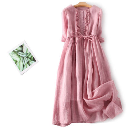👗👗Rochie lungă din bumbac și in pentru vară-R