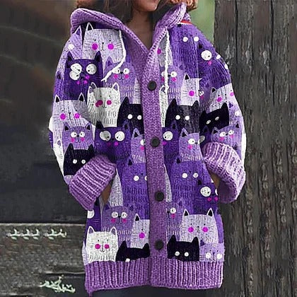 🔥🐾【descuento por tiempo limitado -50%】 Abrigo con capucha para mujer, elegante y adorable, con estampado de animales, ideal para otoño e invierno 🧥✨-E