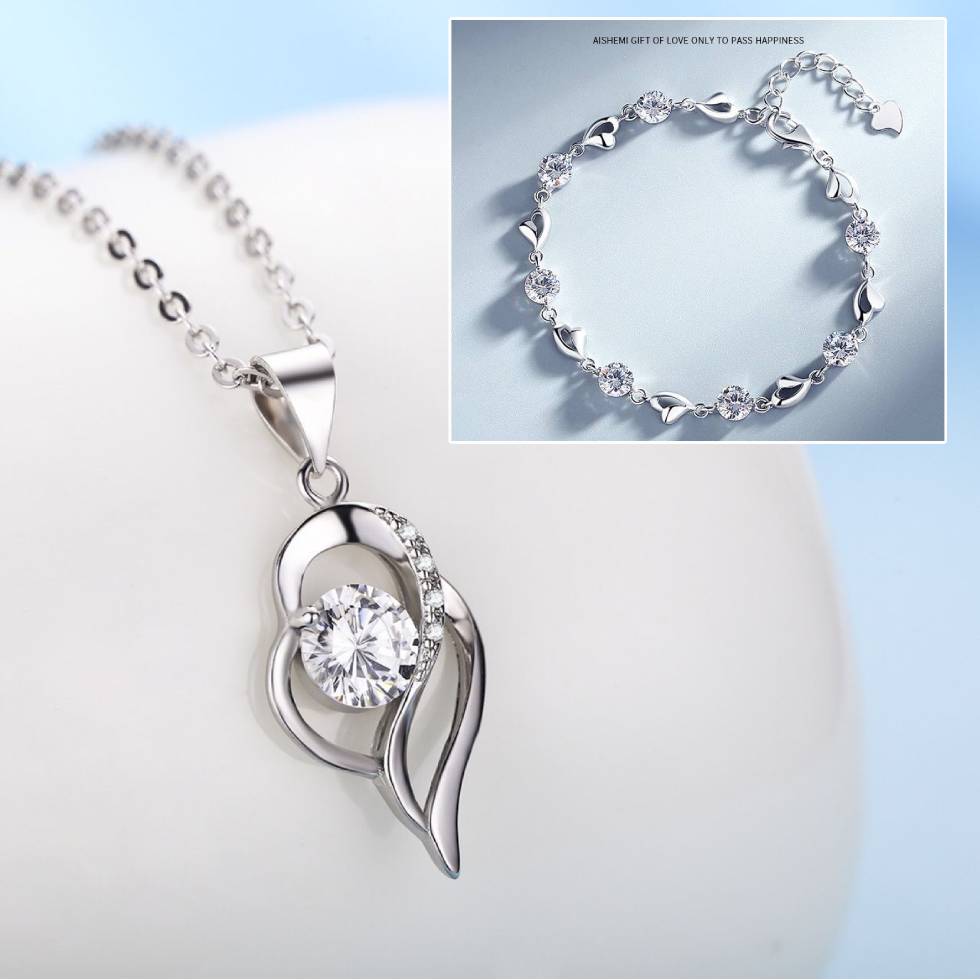 ✨✨【Kup 1, a 1 otrzymasz gratis】💎Serce oceanu 925 srebro bransoletka + naszyjnik zestaw-4238649.