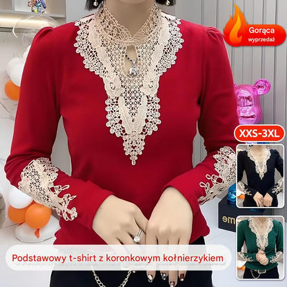 【Kup 1 i otrzymaj 1 gratis】Jesienno-zimowa modna koszula z koronkowym kołnierzykiem i dwustronnym aksamitnym dołem