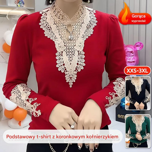 【Kup 1 i otrzymaj 1 gratis】Jesienno-zimowa modna koszula z koronkowym kołnierzykiem i dwustronnym aksamitnym dołem