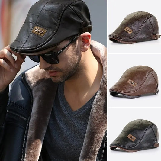 🧢【Kupite jedno, dobivate jedno besplatno】🔥 Muška kožna beretka 3 u 1 – elegantna, otporna na vodu i vjetar, s toplom unutrašnjosti-H