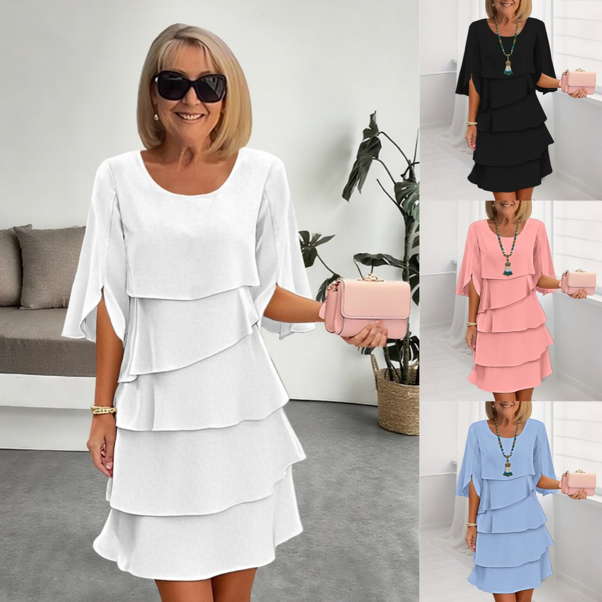 💃【S-3XL】🎁Elegantní vrstvené šaty s volánkovými rukávy – bez námahy vytvořte stylový vzhled vhodný pro všechny příležitosti💃-Z