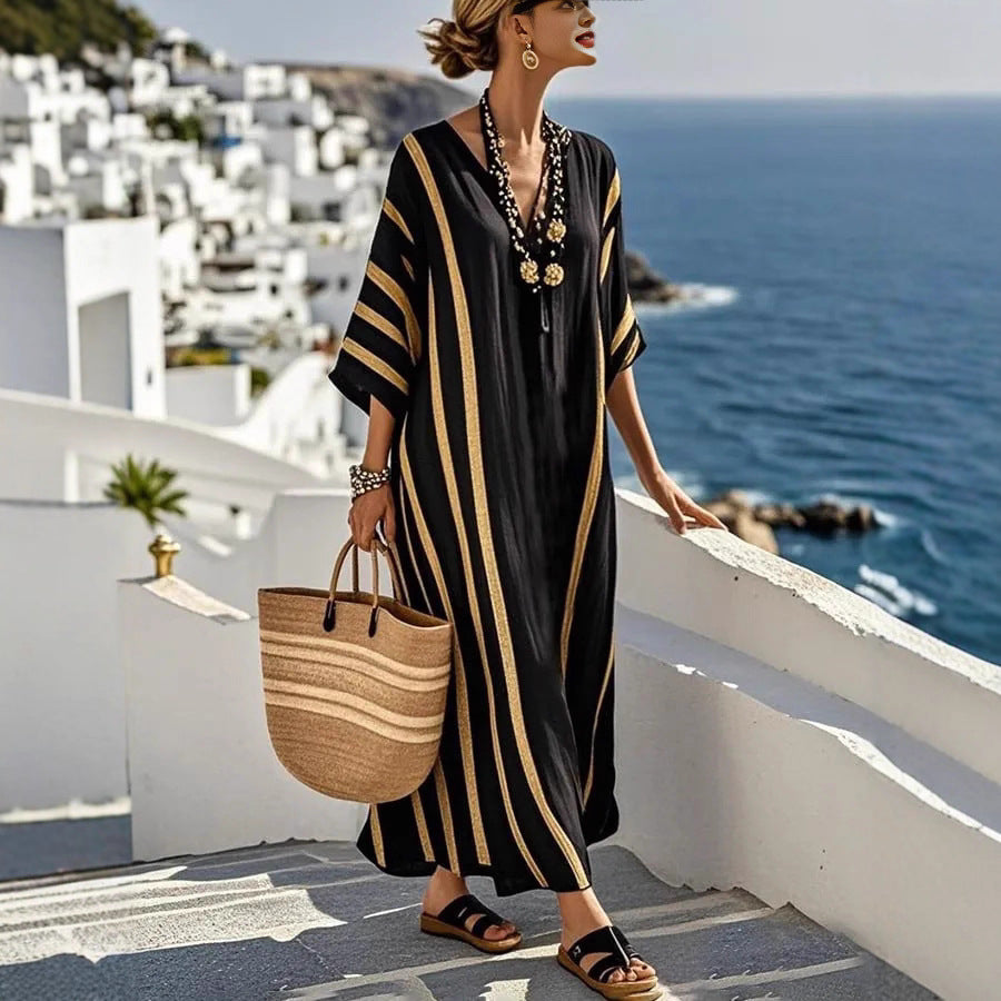 🥻【S-5XL】Este vestido es precioso y perfecto para una escapada de verano. Largo y holgado, es elegante y perfecto para un paseo por la playa o una salida nocturna.-E