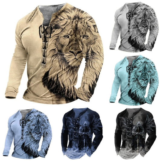 Tricou casual pentru tineri bărbați cu imprimare 3D relief cap de leu, material care absoarbe și usucă rapid, multiple culori 3915559-R