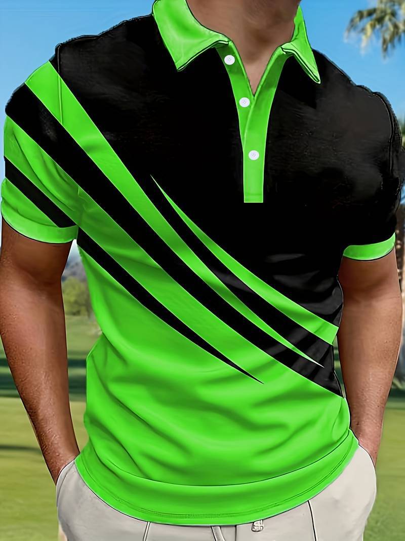 🔥👔 Nueva camiseta polo de hombre de verano con estampado a rayas en 3D-E