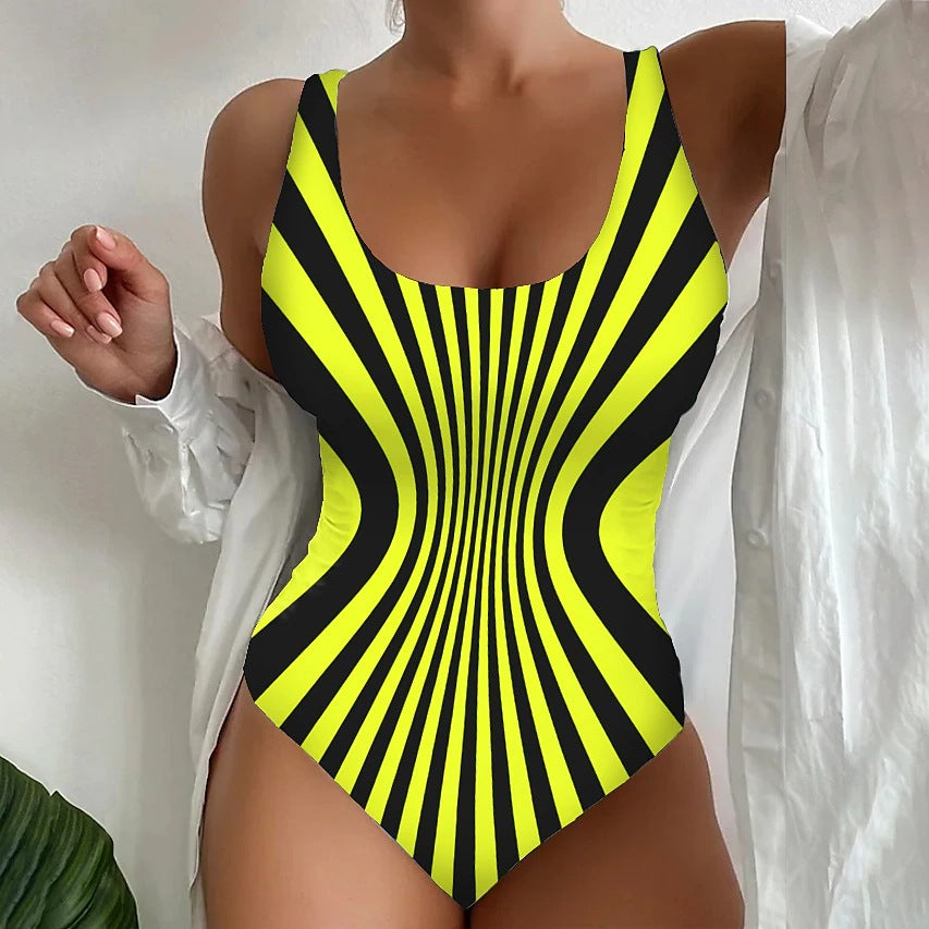 🥰【Utolsó nap – 50% kedvezmény】🔥【S~6XL】Egyedi csíkos egyrészes fürdőruha-U