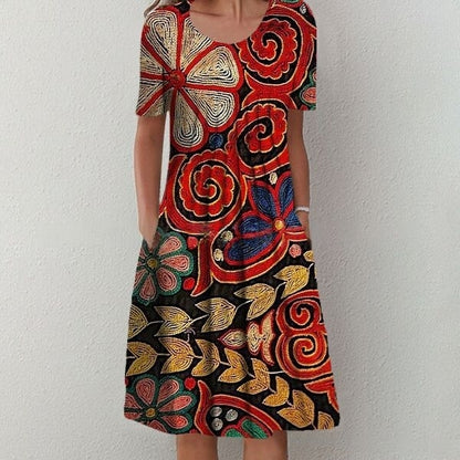 【50% de descuento】【Tallas S-5XL】🌺🌺 Vestido moderno con escote redondo y estampado.-E