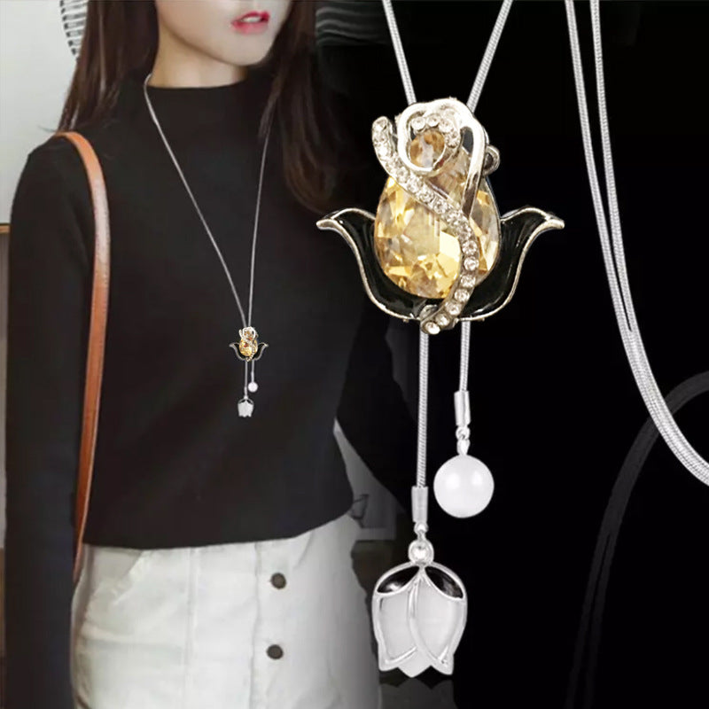 💝【Compra 1, llévate 1 gratis】✨Collar largo de tulipán con ojo de gato, cadena para suéter, accesorios de ropa-E