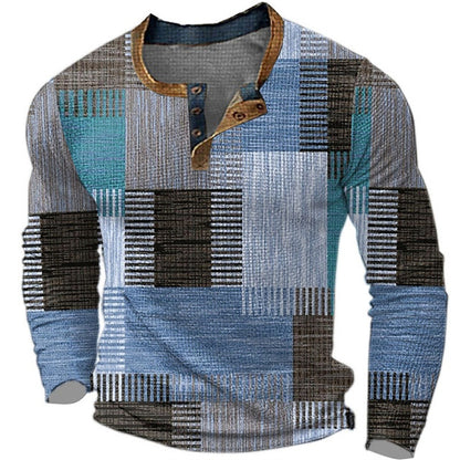 🌴🌈【50% de descuento🔥】【S-4XL】👔😍 Nueva colección de camisas para hombre con estampado, de manga larga, estilo relajado Henry, disponibles en varios colores.-E