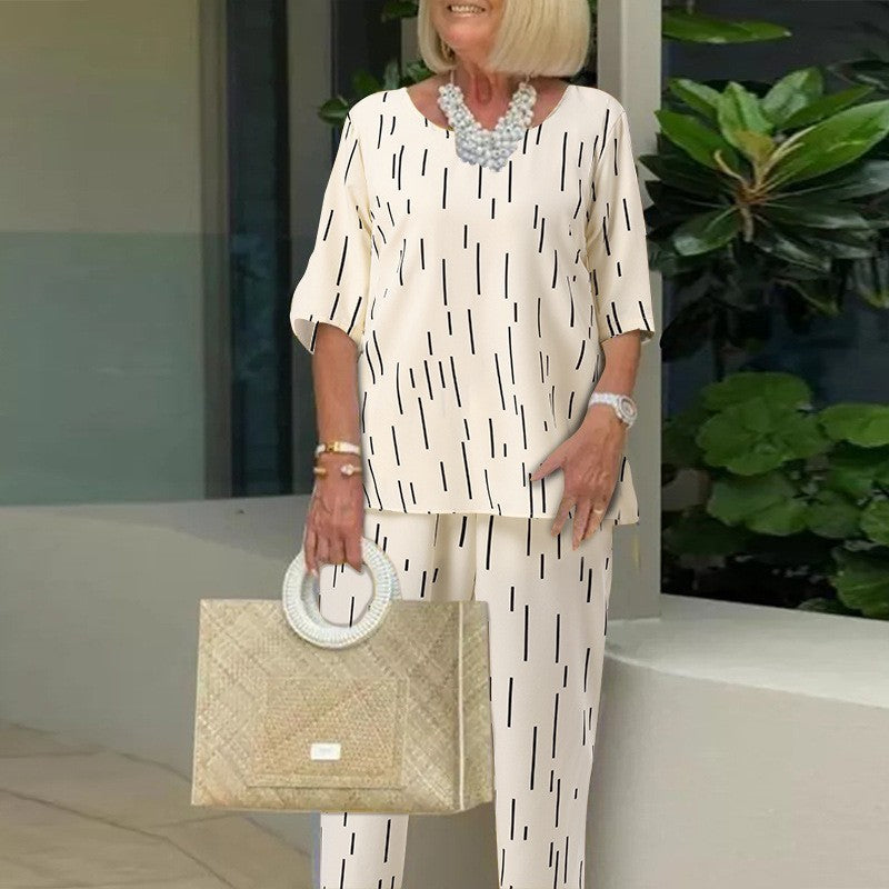 💥🔥【Top + pantaloni】【40-110kg】2025, primăvară și vară, noua modă, cu gât rotund, mânecă cinci sferturi, set liber din două piese