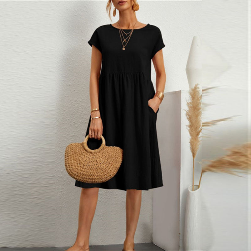 🌈💃【Sleva 50 %】【S–2XL】😍 Letní dámské šaty ve větších velikostech, volný OL styl, áčkový střih, kulatý výstřih-Z
