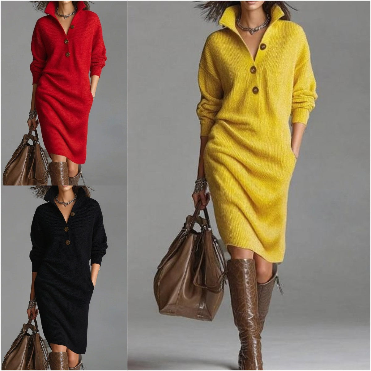 🔥【S-3XL】2025 Nové európske a americké pletené šaty s golierom v novom štýle-K
