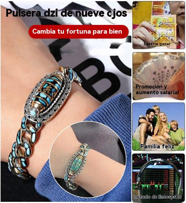 🎁Pulsera de cuentas de transferencia de mantra turquesa vintage de plata de ley 925-E