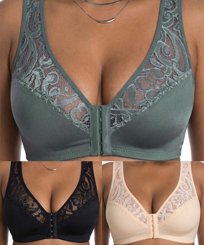 💖Minden idők legalacsonyabb ára【3 db-os szett】【L-4XL】😍🩲Push-up melltartó nagy méretben, gyönyörű csipke, push-up és áttört design, elöl kapcsos-U