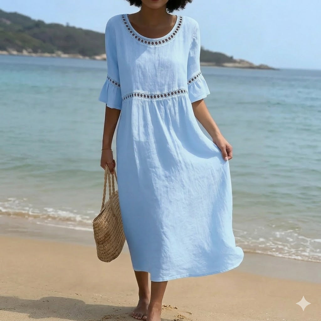 💎2026 Alta calidad💎【S-3XL】Vestido de mujer de algodón y lino, con mangas abullonadas, transpirable, suave y cómodo-E