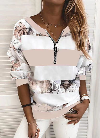 【S-5XL】 2025 otoño nueva camiseta de manga larga informal holgada con cuello en V y cremallera-E