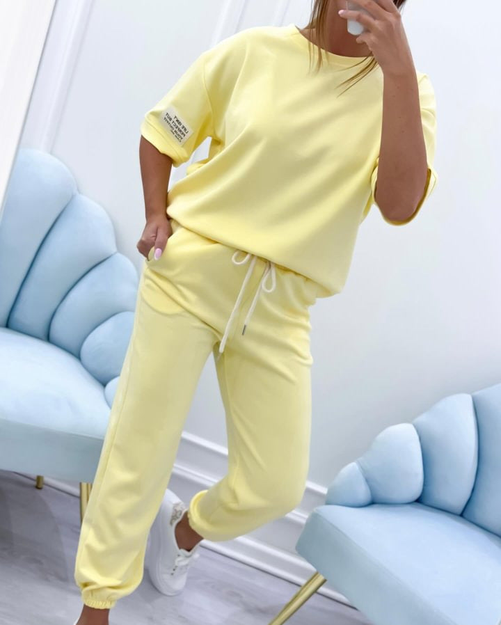 Conjunto casual de top y pantalón liso para mujer-E