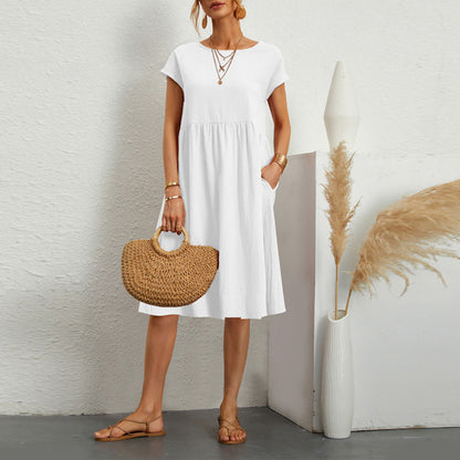 🌈💃【Sleva 50 %】【S–2XL】😍 Letní dámské šaty ve větších velikostech, volný OL styl, áčkový střih, kulatý výstřih-Z