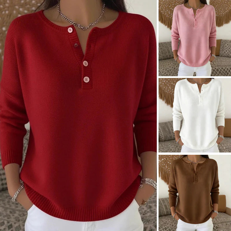 【S-3XL】Suéter de mujer de color sólido con escote en V, suelto y casual-E