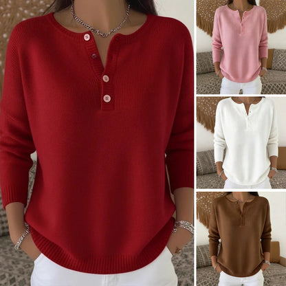 【S-3XL】Suéter de mujer de color sólido con escote en V, suelto y casual-E