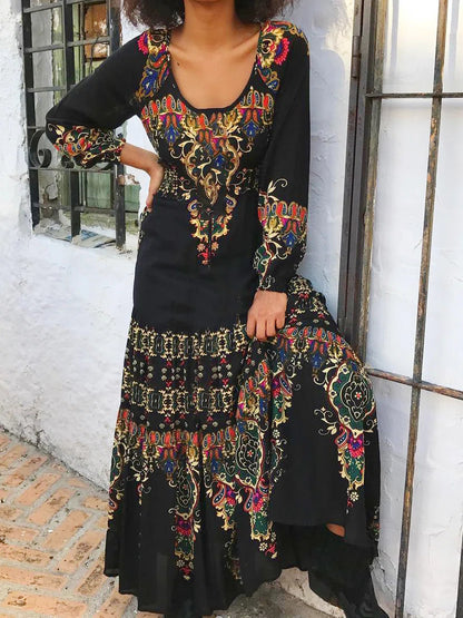 🔥🎉【S-3XL】Vestido de estilo étnico para mujer, nueva moda de invierno 2026, con estampado-E
