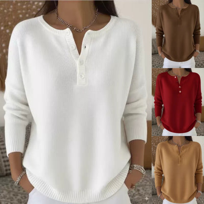 🌷💃【Nowość, gorąca sprzedaż】【S-3XL】Damski sweter w jednolitym kolorze z dekoltem w serek, luźny i swobodny styl