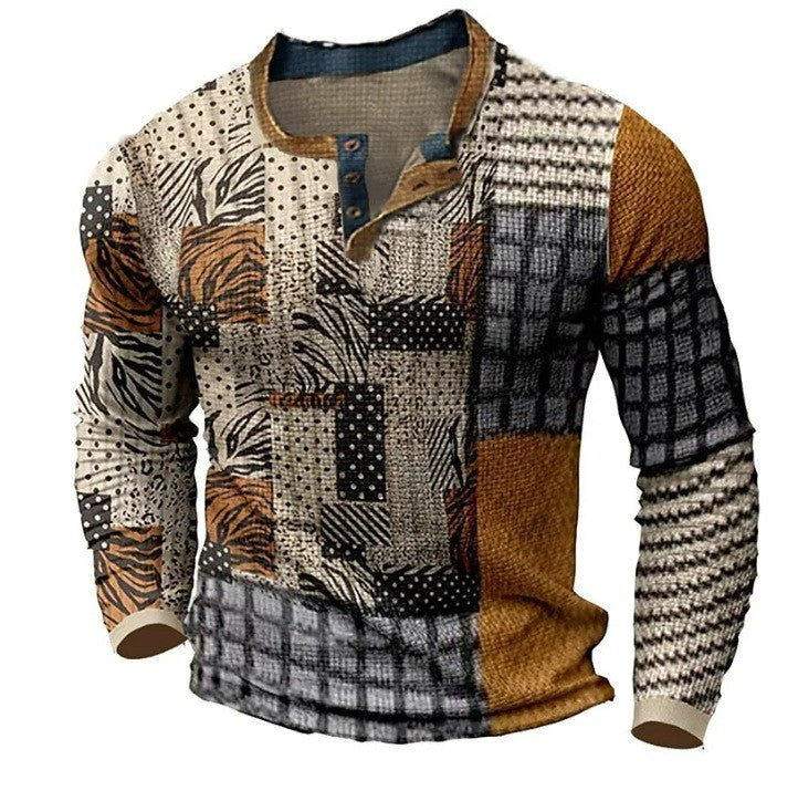 🌴🌈【50% de descuento🔥】【S-4XL】👔😍 Nueva colección de camisas para hombre con estampado, de manga larga, estilo relajado Henry, disponibles en varios colores.-E
