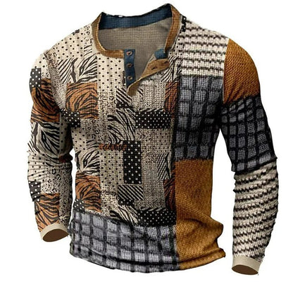 🌴🌈【50% de descuento🔥】【S-4XL】👔😍 Nueva colección de camisas para hombre con estampado, de manga larga, estilo relajado Henry, disponibles en varios colores.-E
