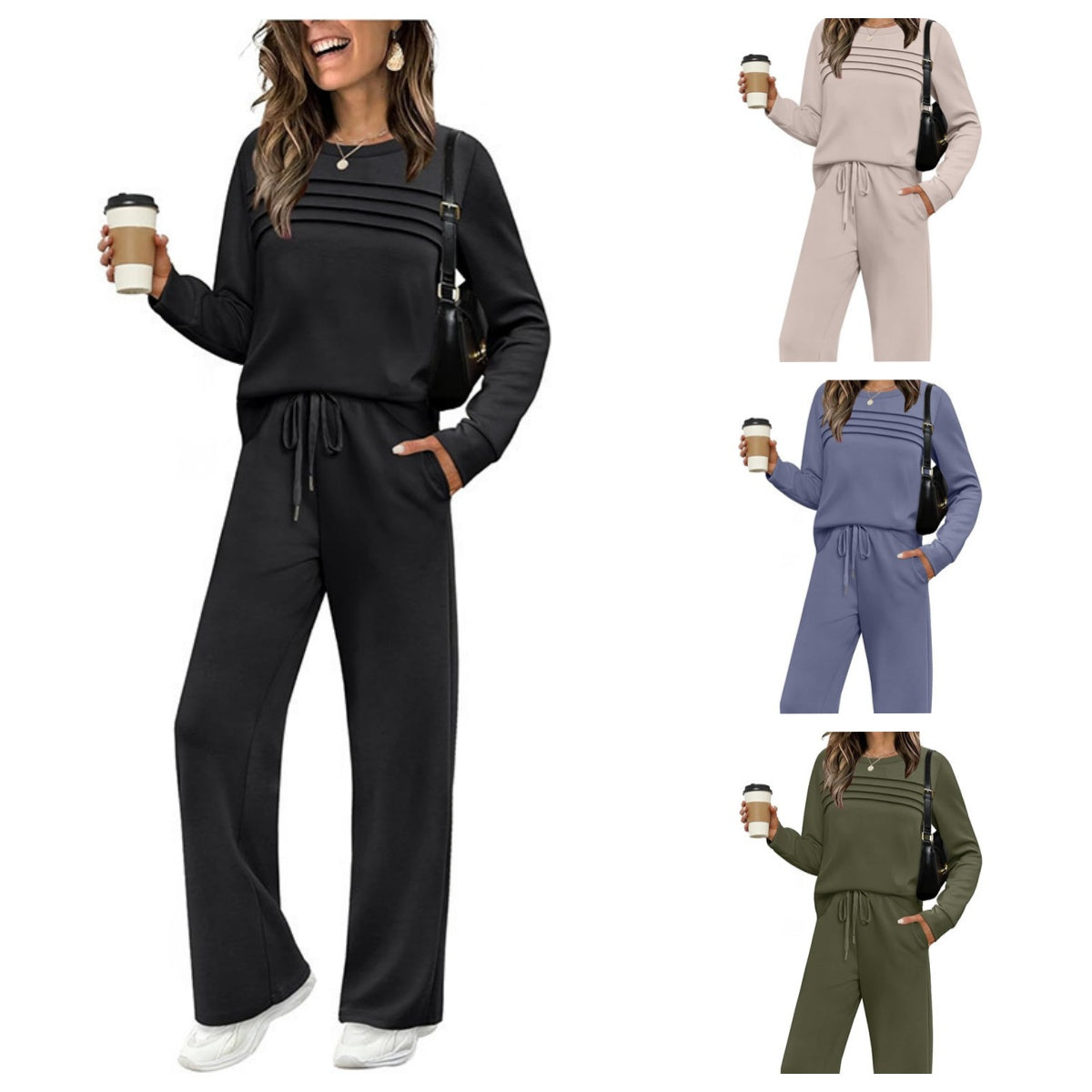 【🥇Oferta excelente】🔥【Tallas S-3XL】Conjunto deportivo casual de moda para mujer, camiseta de manga larga de algodón puro de alta calidad + pantalones-E