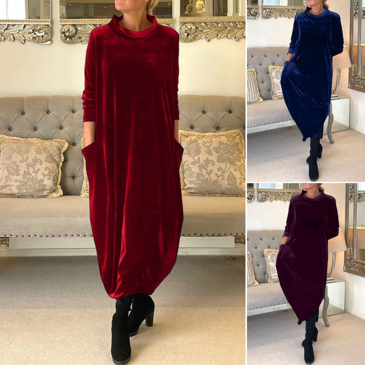 🥰【S-3XL】2024 otoño invierno nuevo vestido de terciopelo para mujer-E