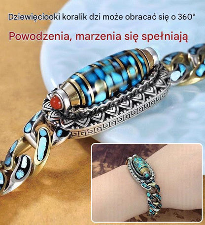 【Kup 1 dostać 1 za darmo】 Bransoletka ze srebra próby 925, retro, sześciocyfrowa, turkusowa, z mantrą, z koralików transferowych