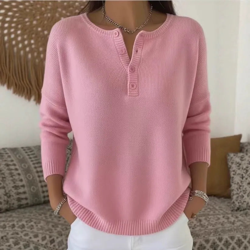 【S-3XL】Suéter de mujer de color sólido con escote en V, suelto y casual-E