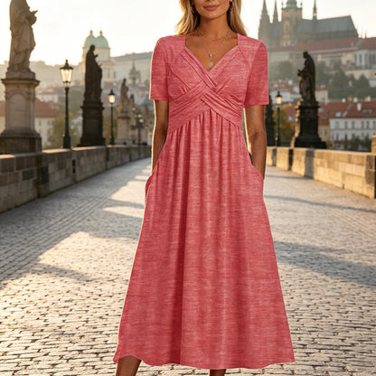 ⏳ Utolsó nap -50% kedvezmény【S-3XL】Tiszta színű, hétköznapi divatos közepes hosszúságú ruha-U