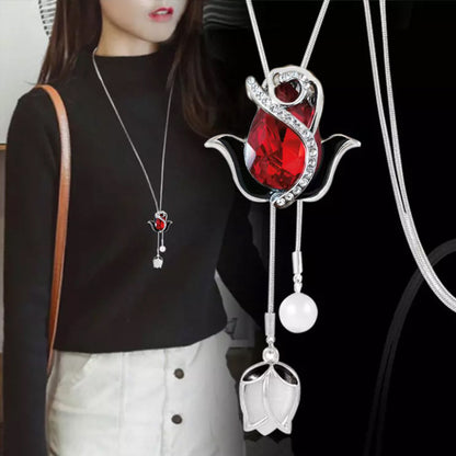 💝【Compra 1, llévate 1 gratis】✨Collar largo de tulipán con ojo de gato, cadena para suéter, accesorios de ropa-E